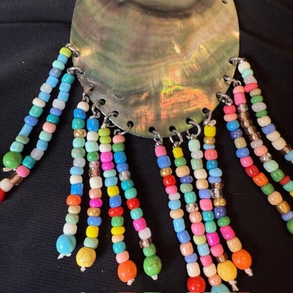 NWT Multicolor Mother of Pearl See Bead Tassel Statement Necklace and Earrings - Picture 5 of 10